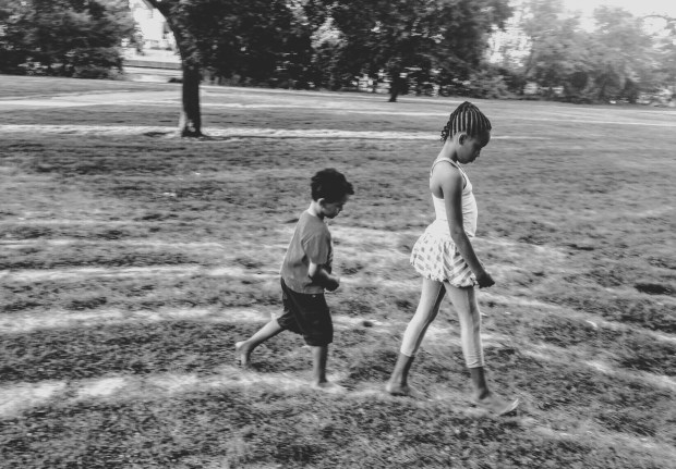 kiddos walk the labyrinth.bw